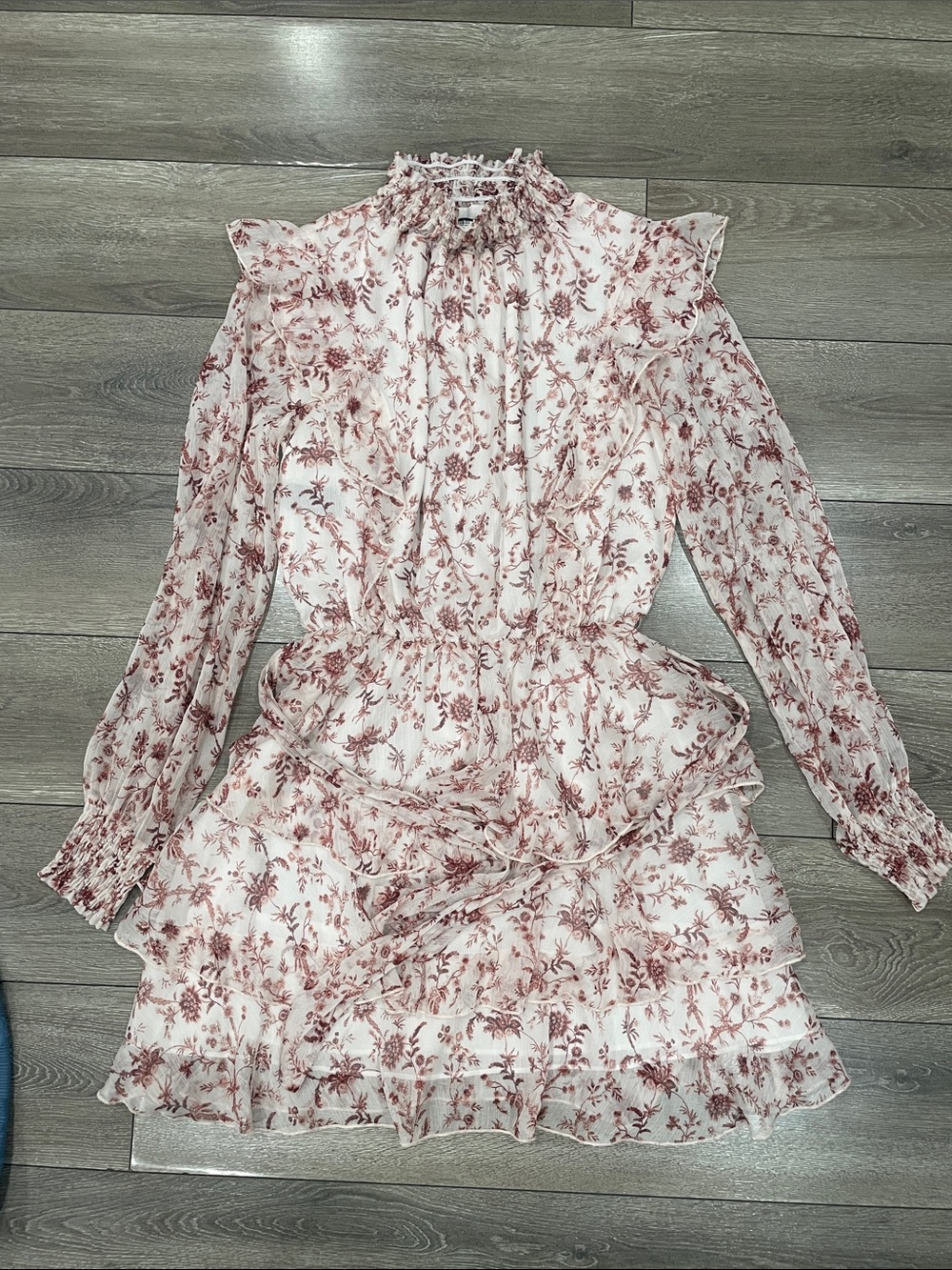 MINKPINK Blush Floral Ruffle Long-Sleeve Mini Dress